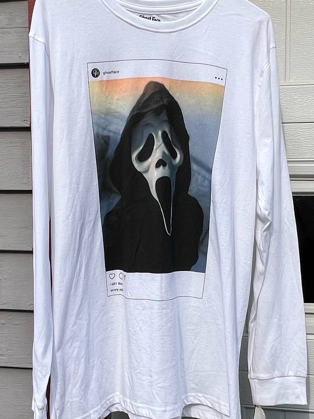 Ghost Face Scream Long Sleeve Graphic T-Shirt NWT Horror Halloween Scary Selfie